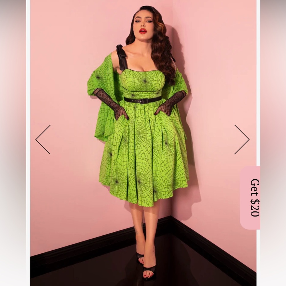 Vixen by Micheline Pitt Green Spider Web Dress Sundress and Scarf